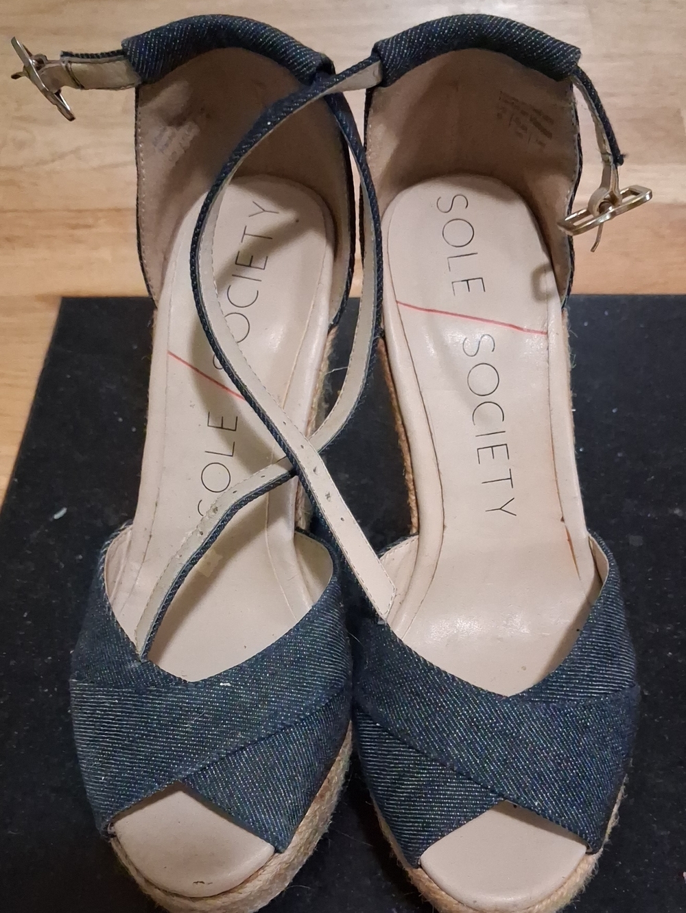 Sole Society Dark Denim Crisscross Espadrille Wedges